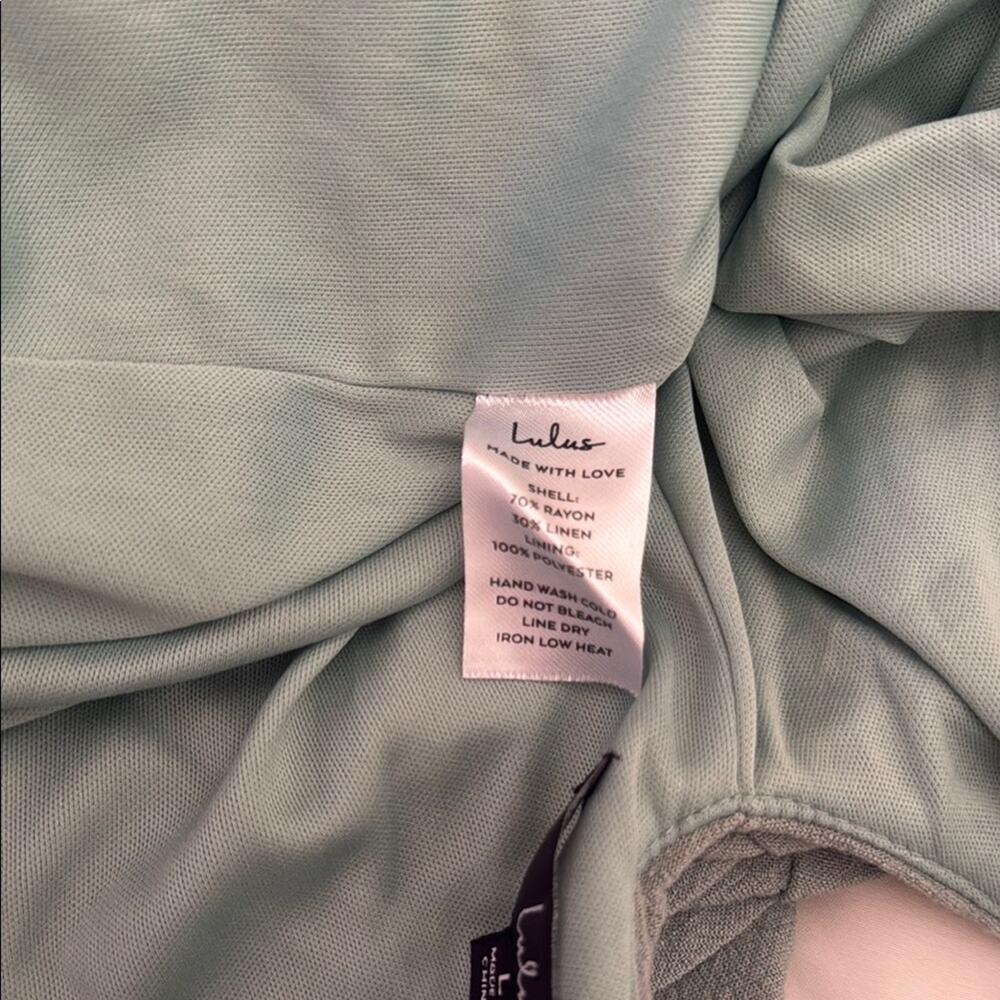 Lulus out to brunch linen blend sage tie back romper size L - Picture 4 of 4